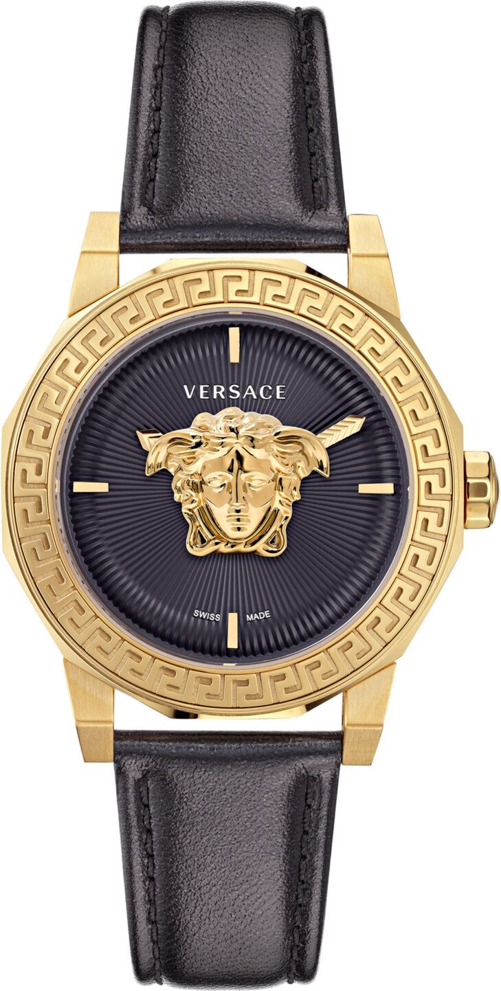 Versace Women's Swiss Medusa Deco Black Leather Strap Watch 38mm - Ip Yellow Gold