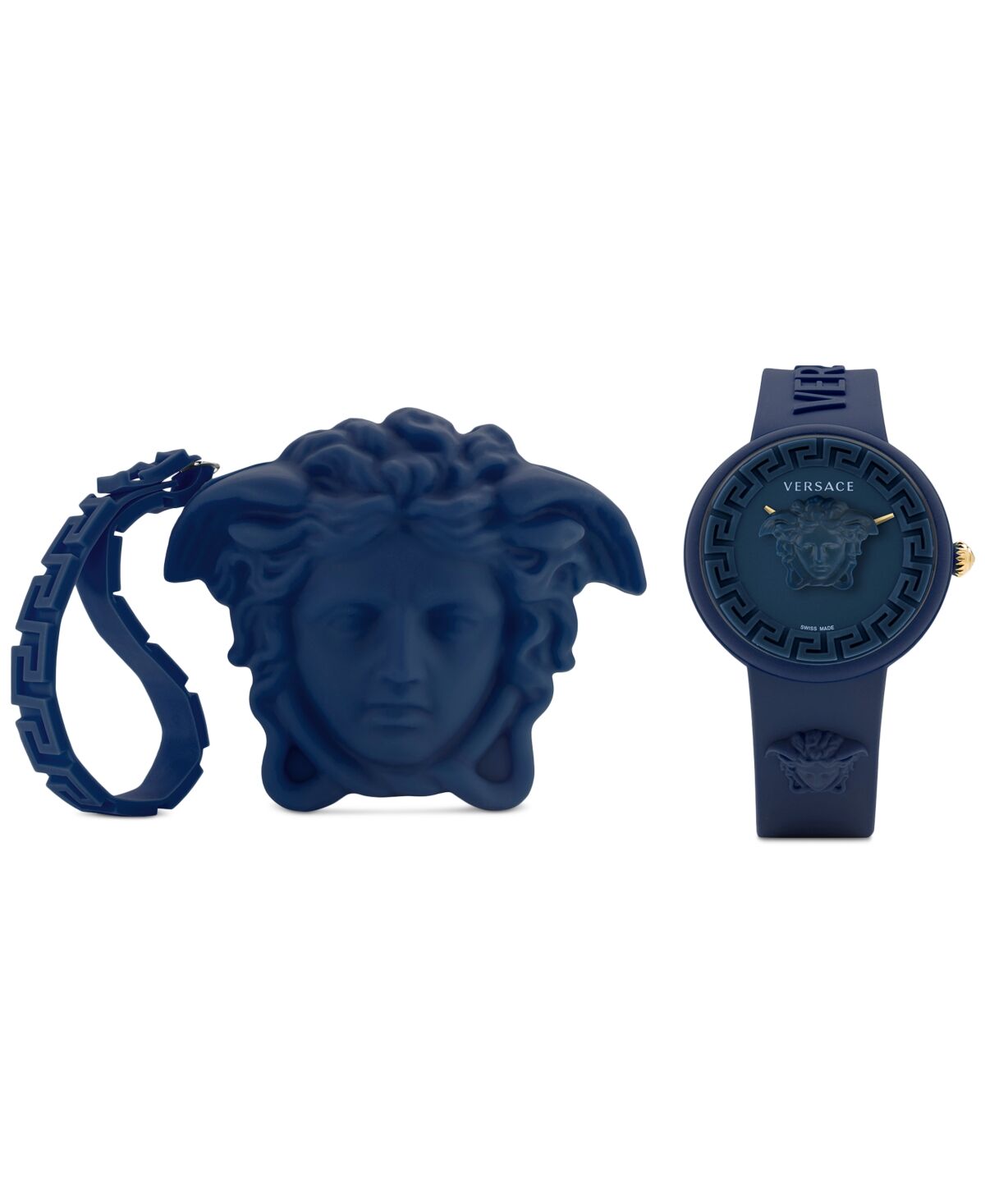 Versace Women's Swiss Medusa Pop Blue Silicone Strap Watch 39mm Set - Navy