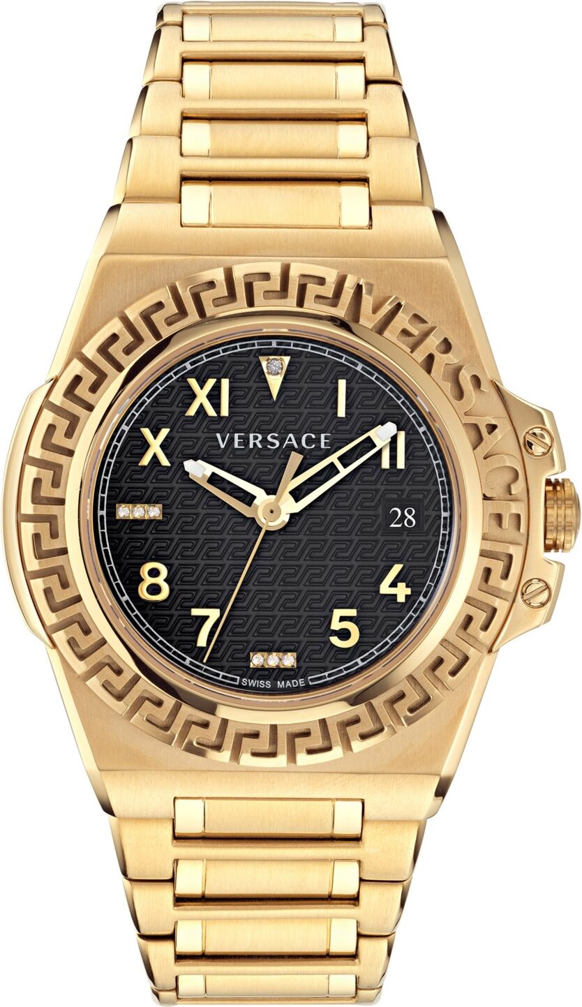 Versace Men's Swiss Greca Reaction Diamond Accent Gold Ion Plated Stainless Steel Bracelet Watch 44mm - Ip Yellow Gold