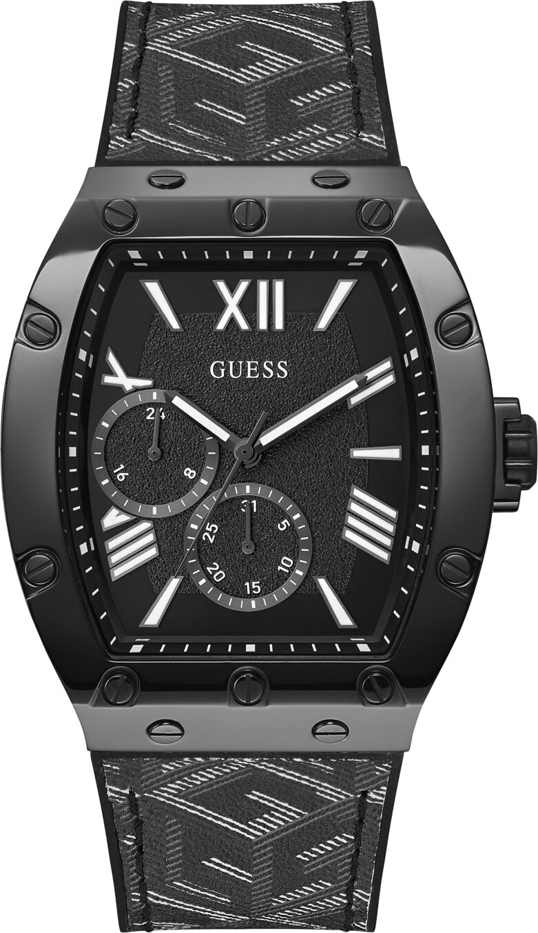 Guess Men's Multi-Function Black Genuine Leather and Silicone Watch 43mm - Black