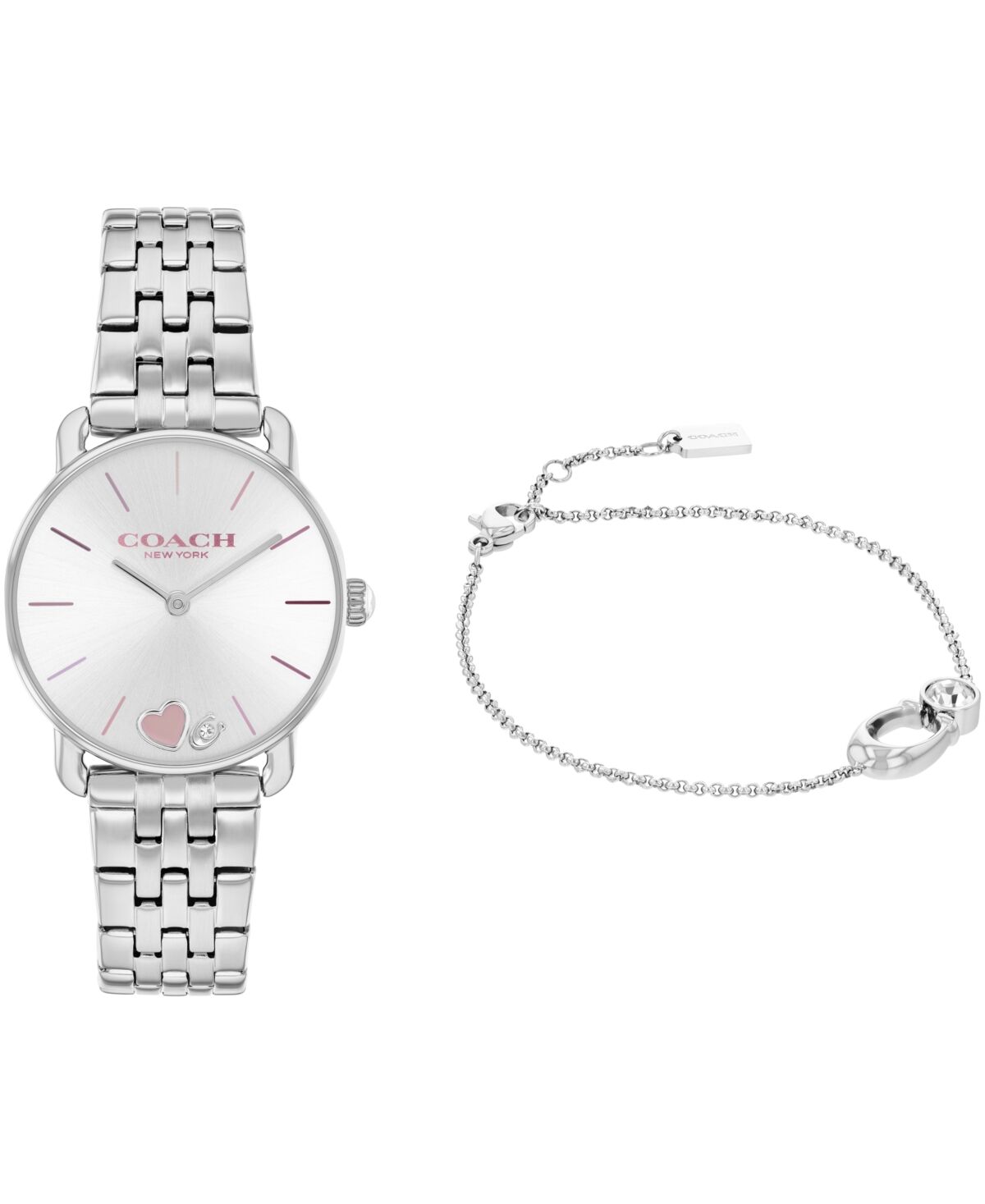 Coach Women's Elliot Silver-Tone Stainless Steel Bracelet Watch 28mm Gift Set - Silver