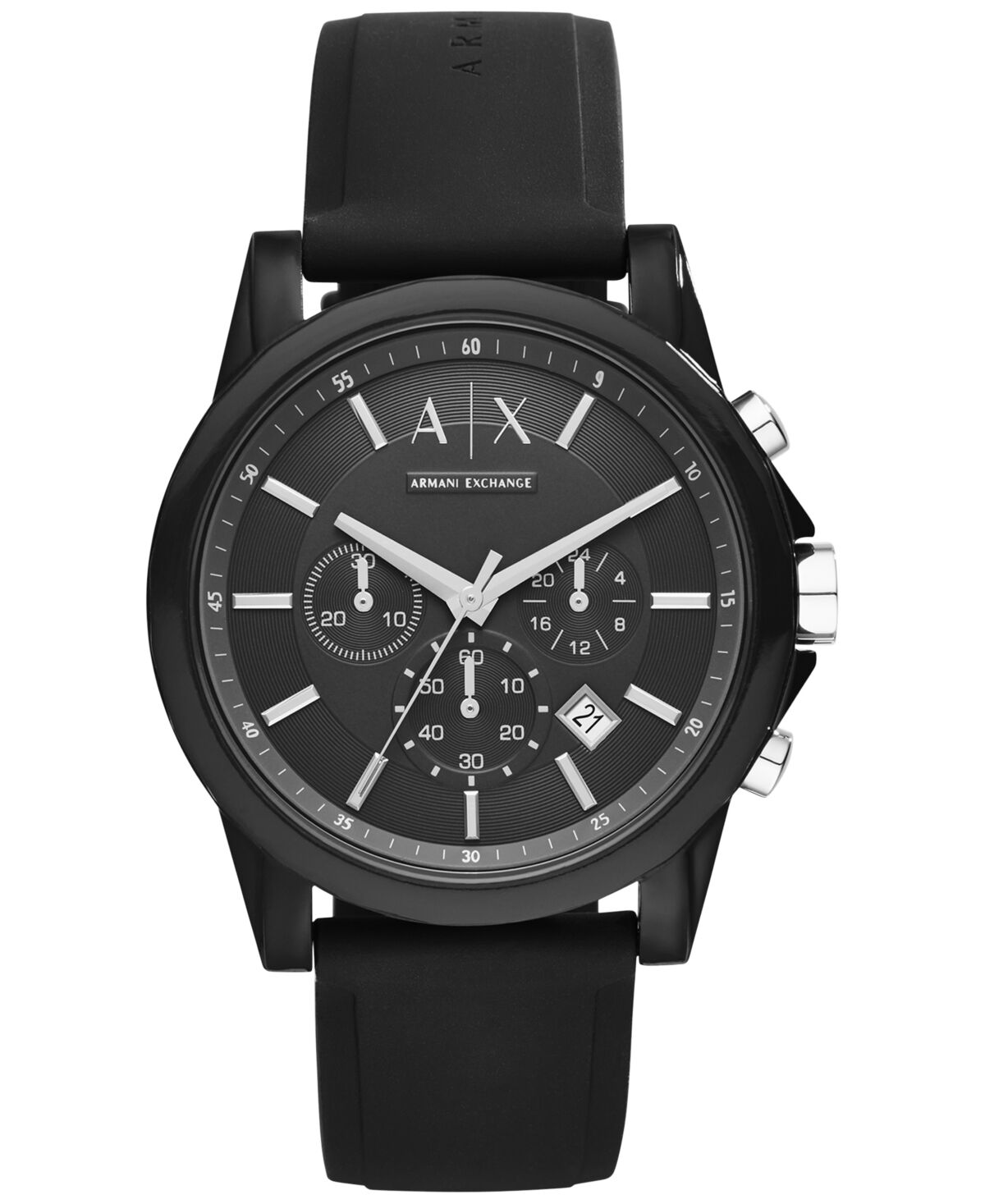 A|x Armani Exchange A X Armani Exchange Unisex Chronograph Black Silicone Strap Watch 44mm AX1326 - Black