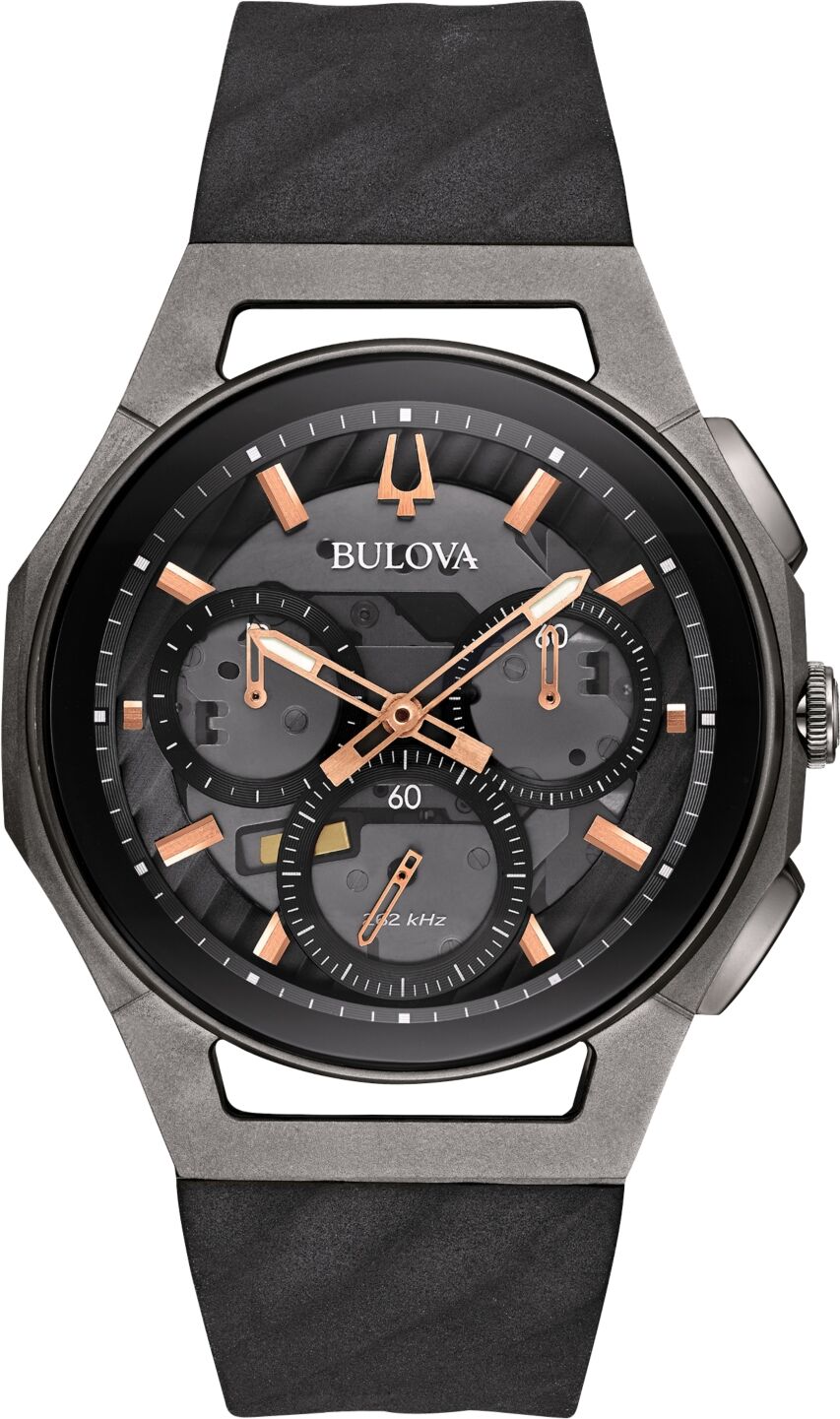 Bulova Men's Chronograph Curv Black Rubber Strap Watch 44mm 98A162 - Black