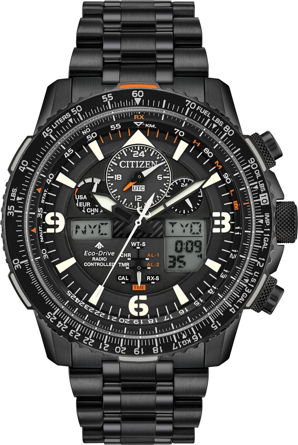 Citizen Eco-Drive Men's Analog-Digital Promaster Skyhawk A-t Black Stainless Steel Bracelet Watch 46mm