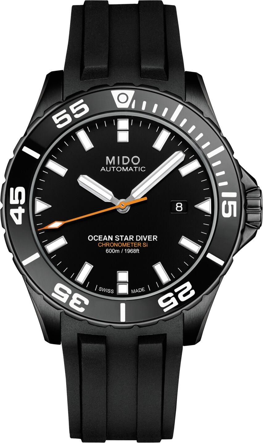 Mido Men's Swiss Automatic Chronometer Ocean Star Diver 600 Black Rubber Strap Watch 43.5mm - Black