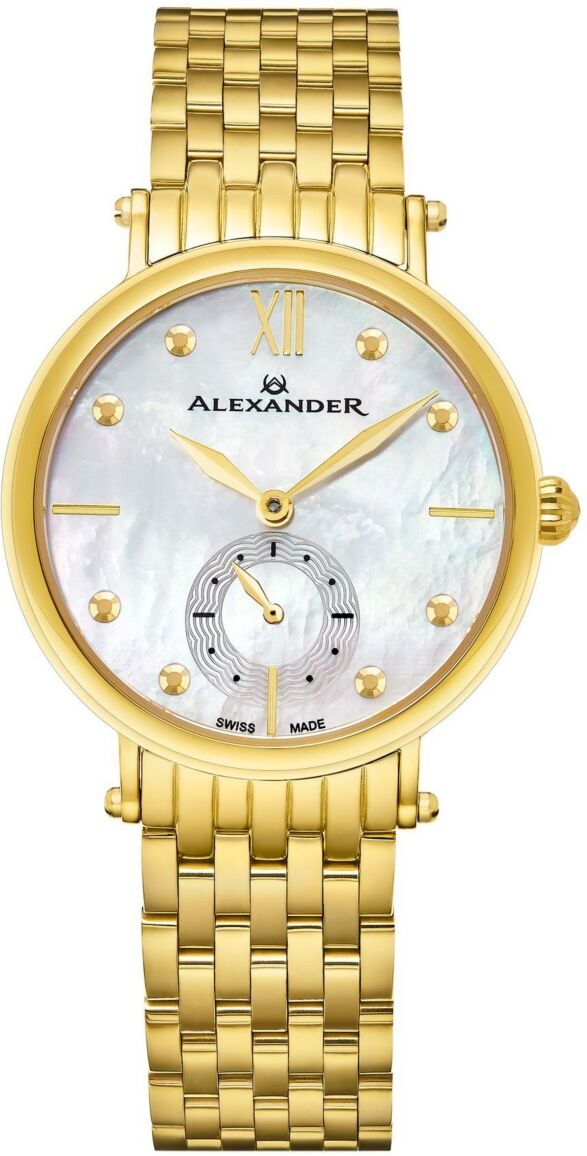 Stuhrling Alexander Watch A201B-02, Ladies Quartz Small-Second Watch with Yellow Gold Tone Stainless Steel Case on Yellow Gold Tone Stainless Steel Bracelet - G