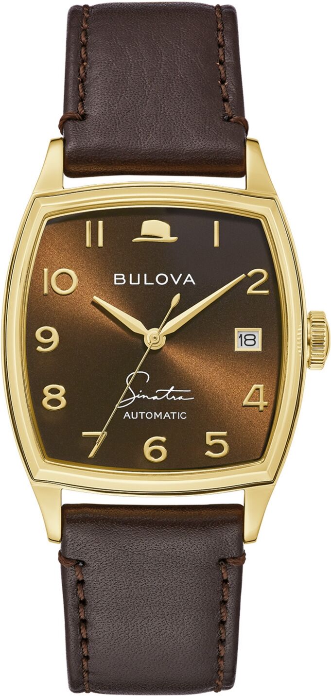 Bulova Men's Frank Sinatra Automatic Brown Leather Strap Watch 33.5x45mm - Brown