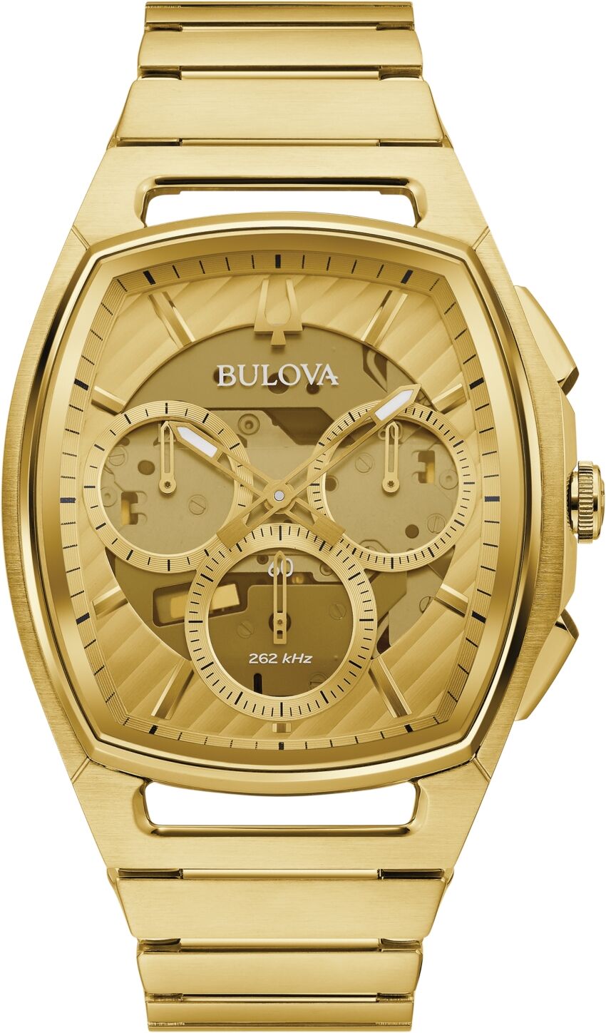 Bulova Men's Chronograph Curv Gold-Tone Stainless Steel Bracelet Watch 41.7mm - Gold