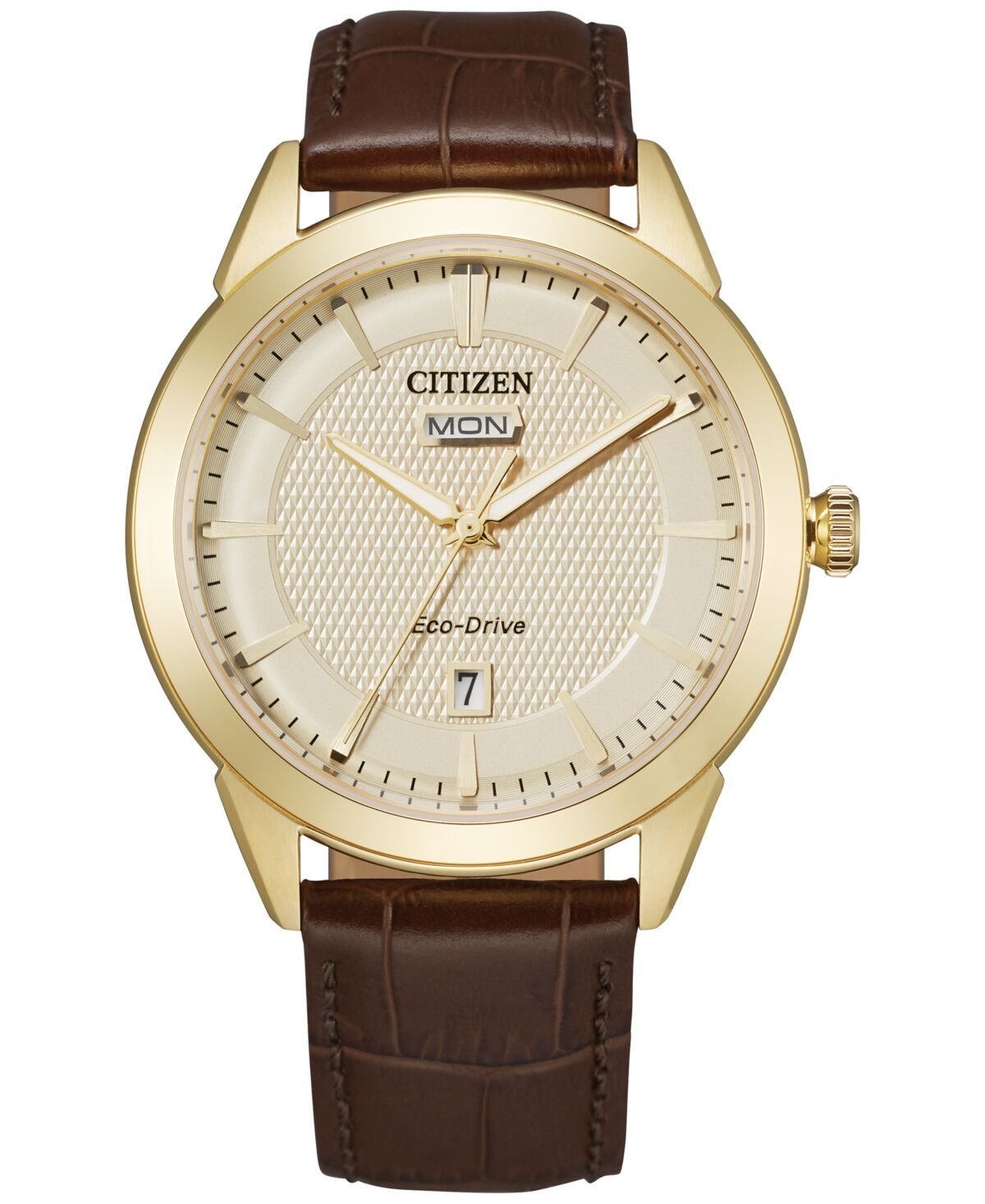 Citizen Eco-Drive Men's Corso Brown Leather Strap Watch 40mm - Gold