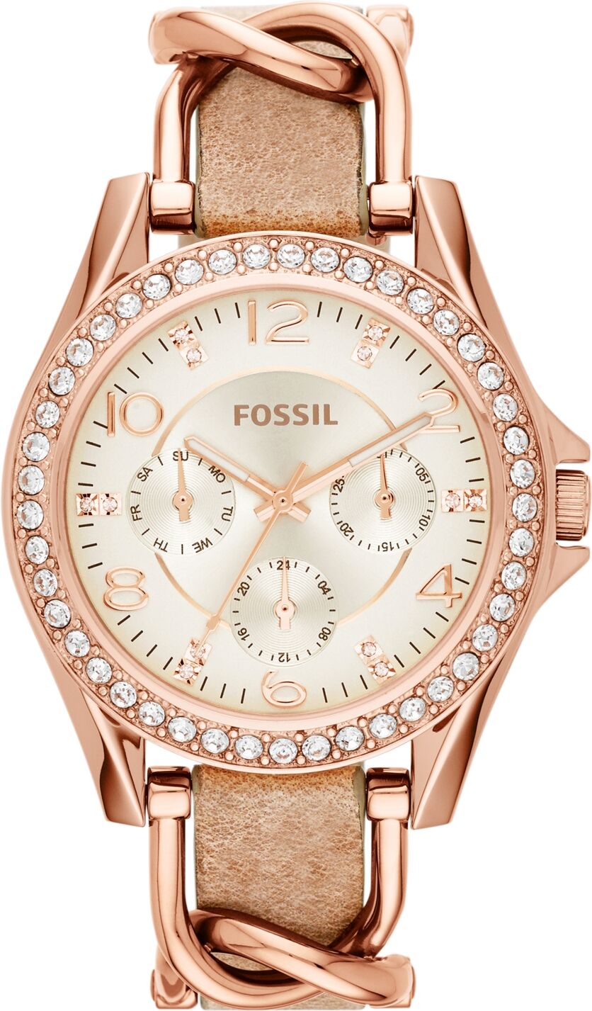 Fossil Women's Riley Rose Gold-Tone Chain and Bone Leather Strap Watch 38mm ES3466