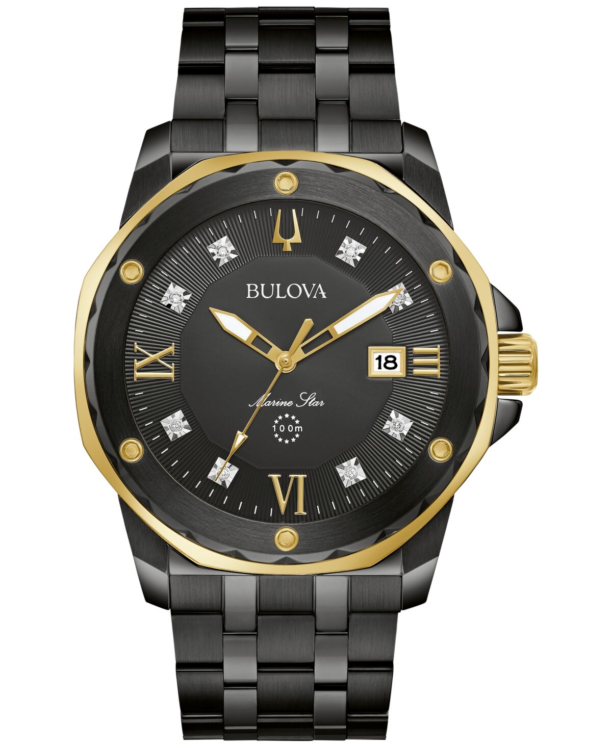 Bulova Men's Marine Star Diamond Accent Black Ion-Plated Stainless Steel Bracelet Watch 44mm - Black