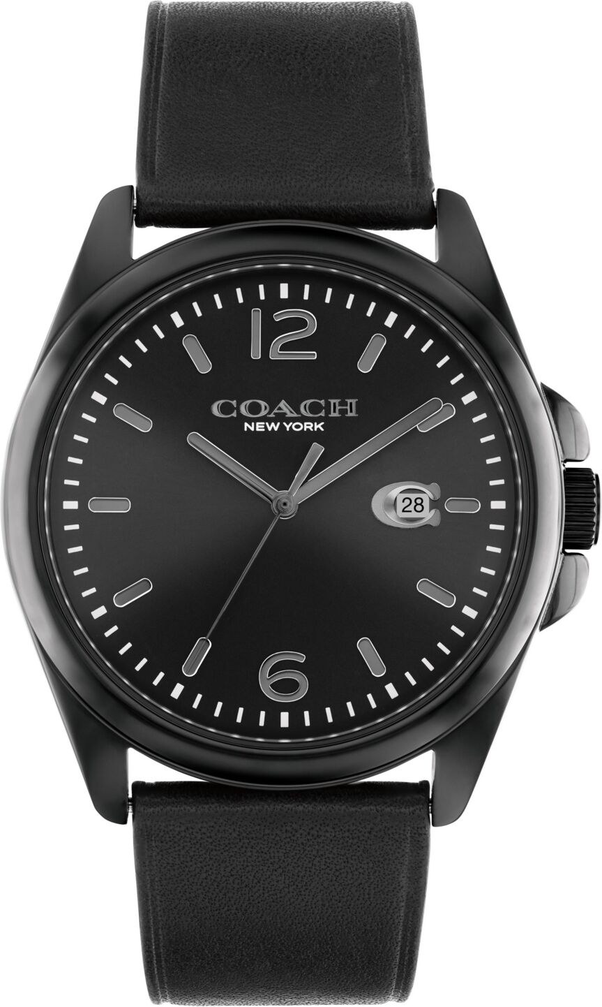 Coach Men's Greyson Black Leather Strap Watch 41mm - Black