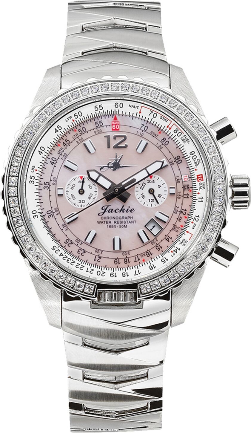 Abingdon Co. Women's Jackie Chronograph Multifunctional Silver-Tone Stainless Steel Bracelet Watch 41-1/2mm - Sunset Pink