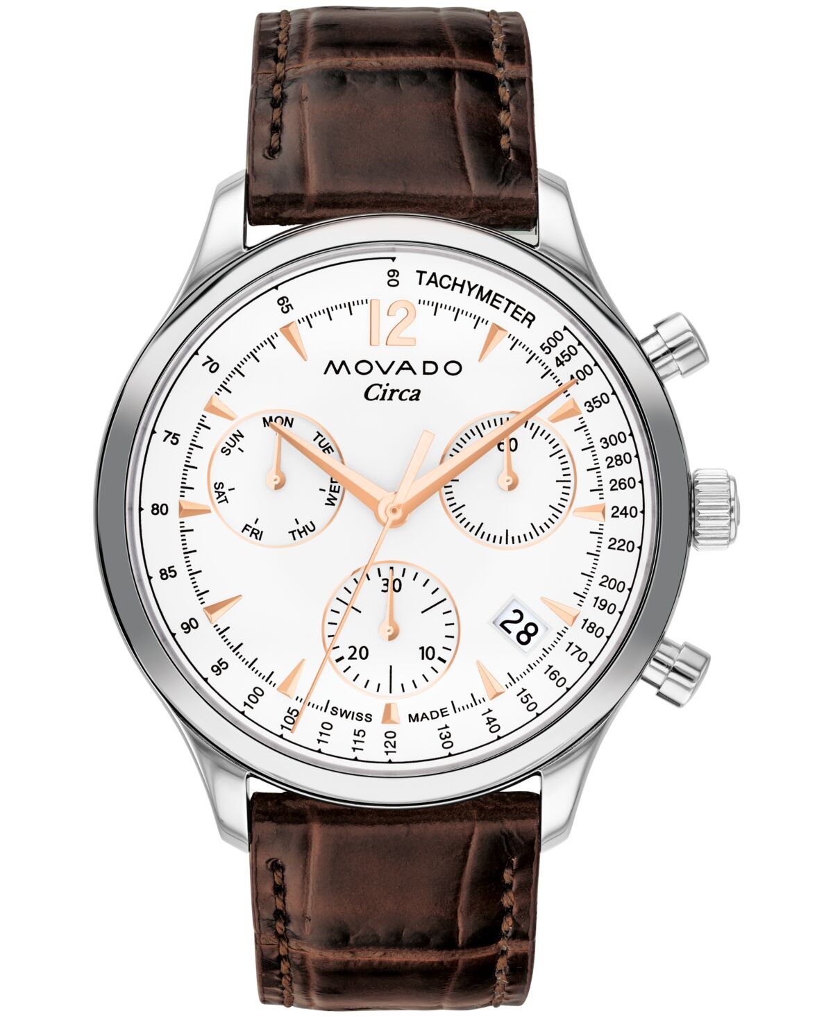 Movado Men's Heritage Brown Genuine Leather Strap Watch, 43mm - Silver