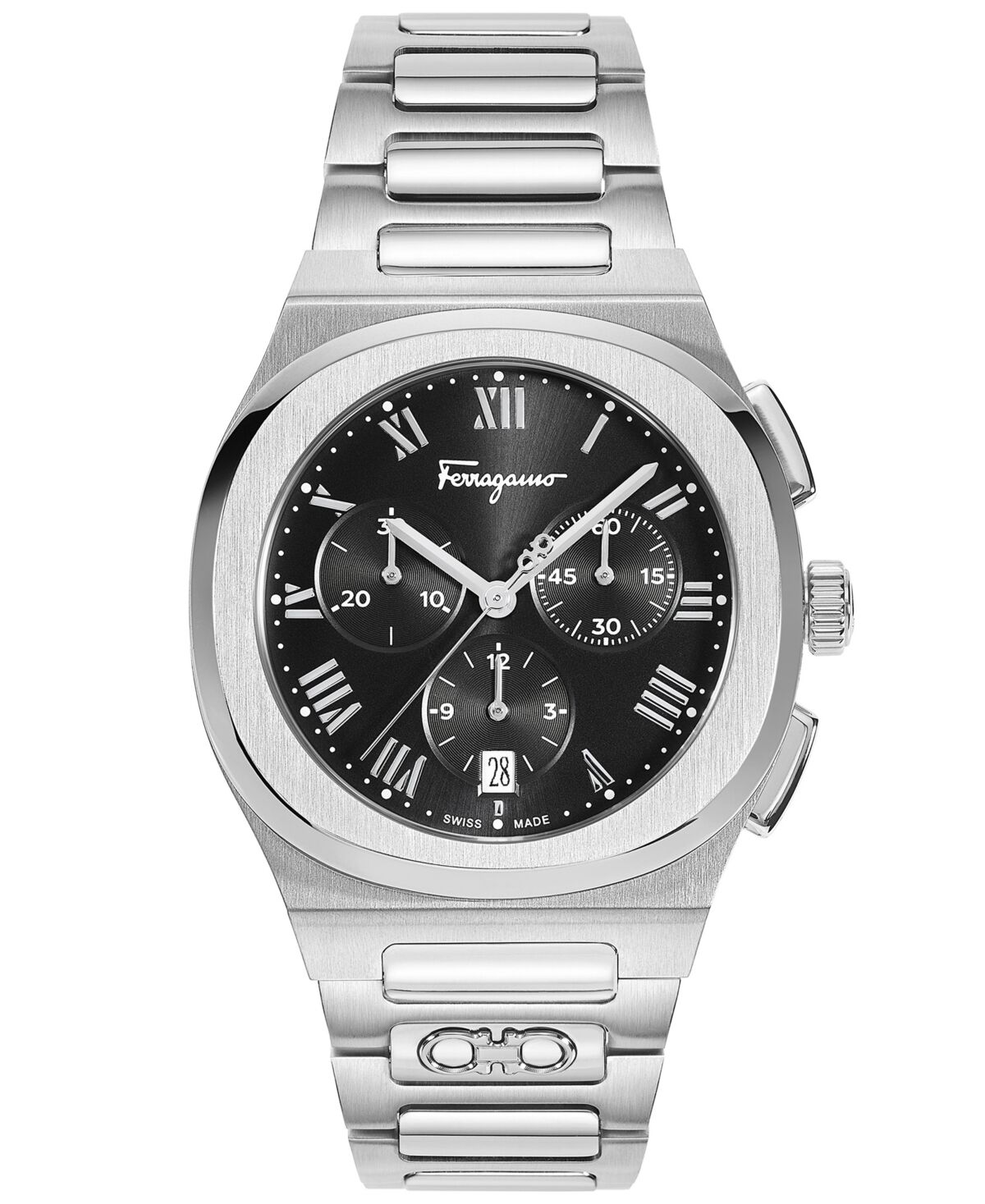 Salvatore Ferragamo Men's Swiss Chronograph Elliptical Stainless Steel Bracelet Watch 38mm - Stainless Steel