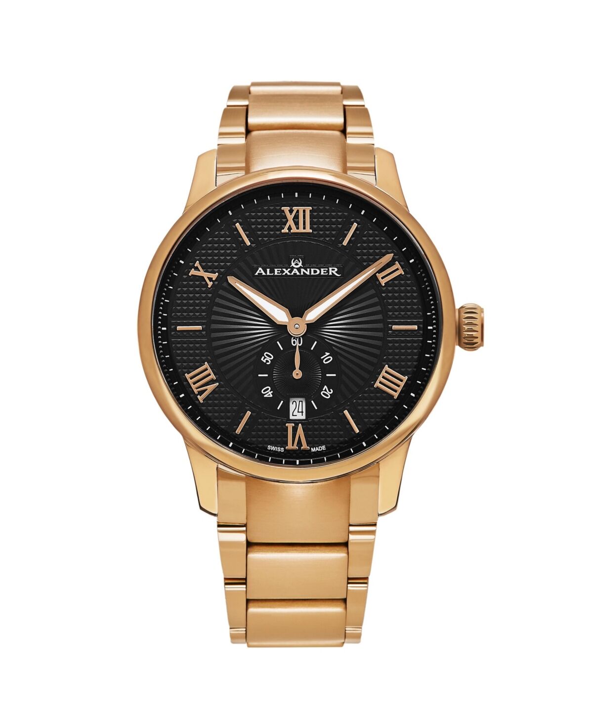 Alexander Men's Regalia Rose-Gold Stainless Steel , Black Dial , 42mm Round Watch - Rose-gold