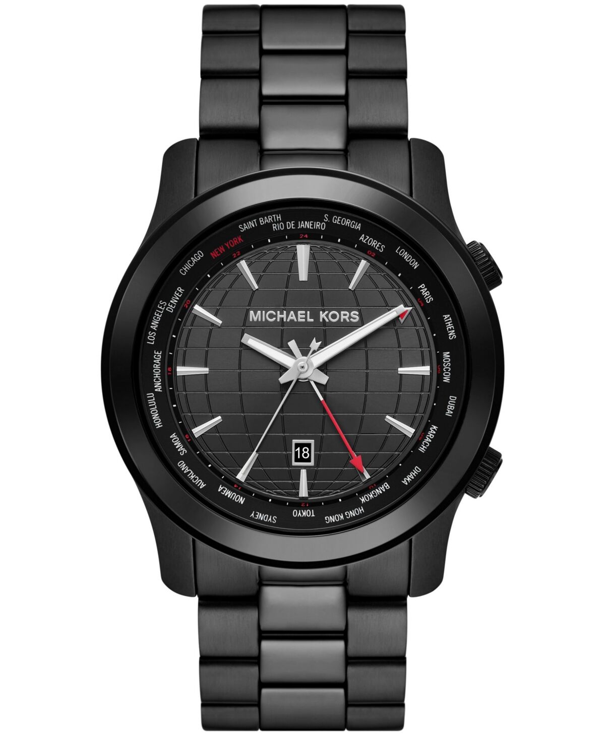 Michael Kors Men's Runway Quartz Dual Time Black Stainless Steel Watch 45mm - Black