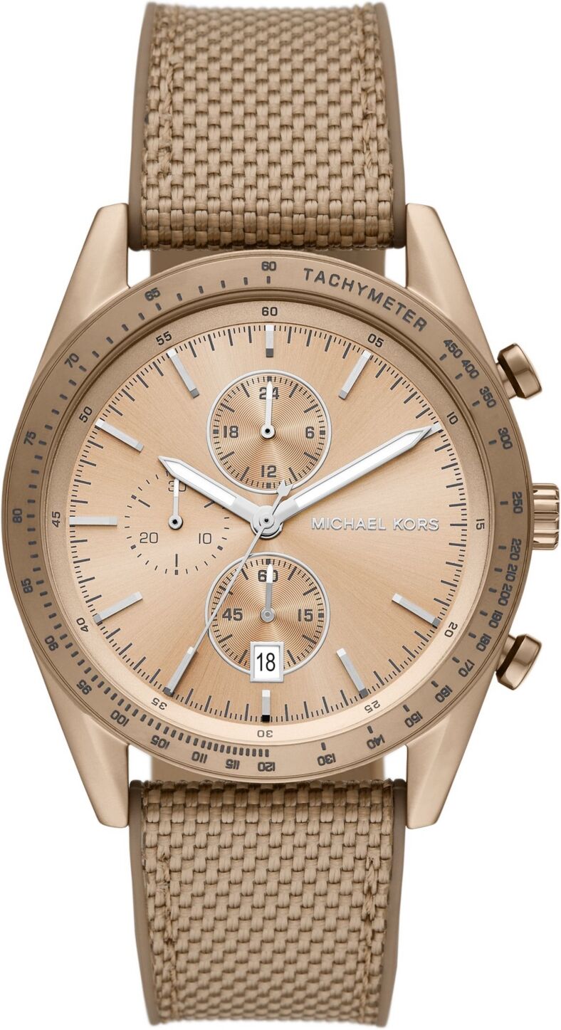 Michael Kors Men's Accelerator Chronograph Beige Gold-Tone Nylon Watch 42mm - Beige Gold-Tone