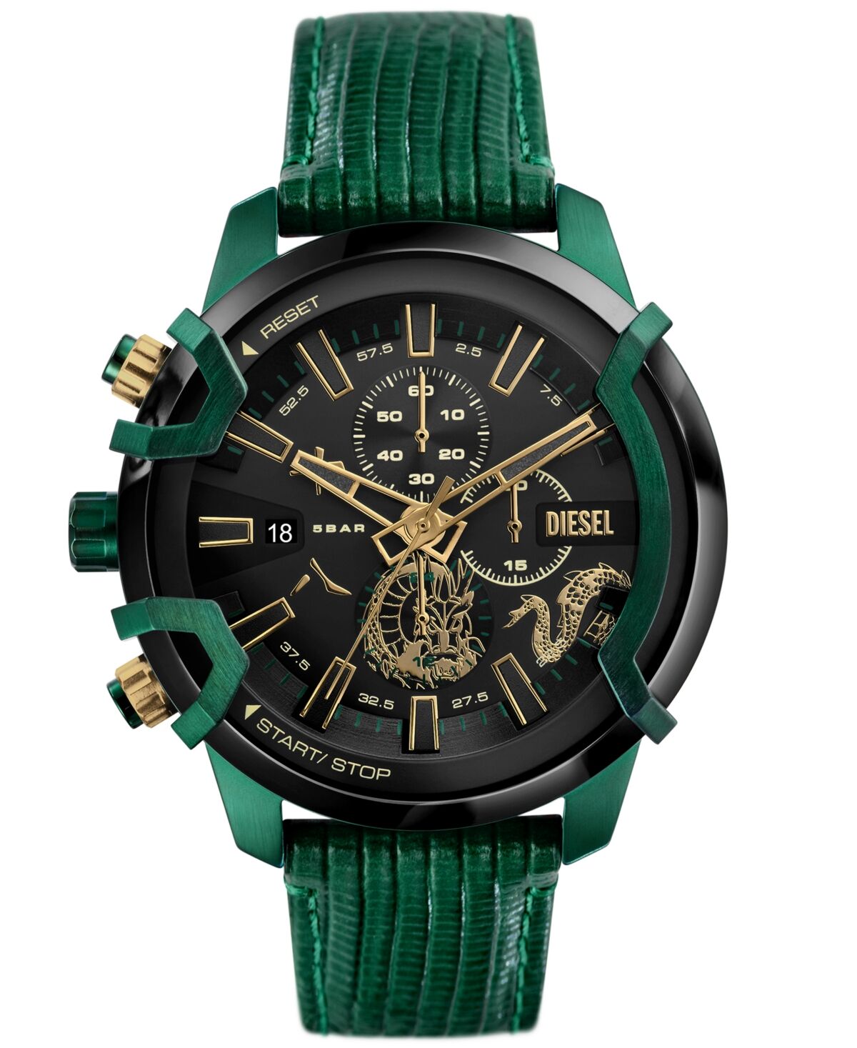 Diesel Men's Griffed Chronograph Green Leather Watch 48mm - Green