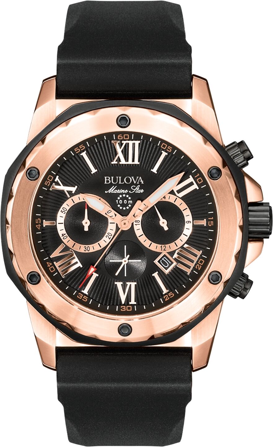 Bulova Men's Chronograph Black Rubber Strap Watch 44mm 98B104