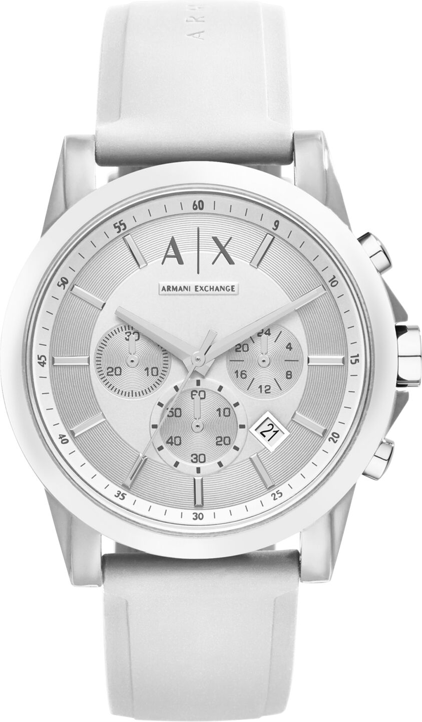 A|x Armani Exchange A X Armani Exchange Unisex Chronograph White Silicone Strap Watch 44mm AX1325 - White