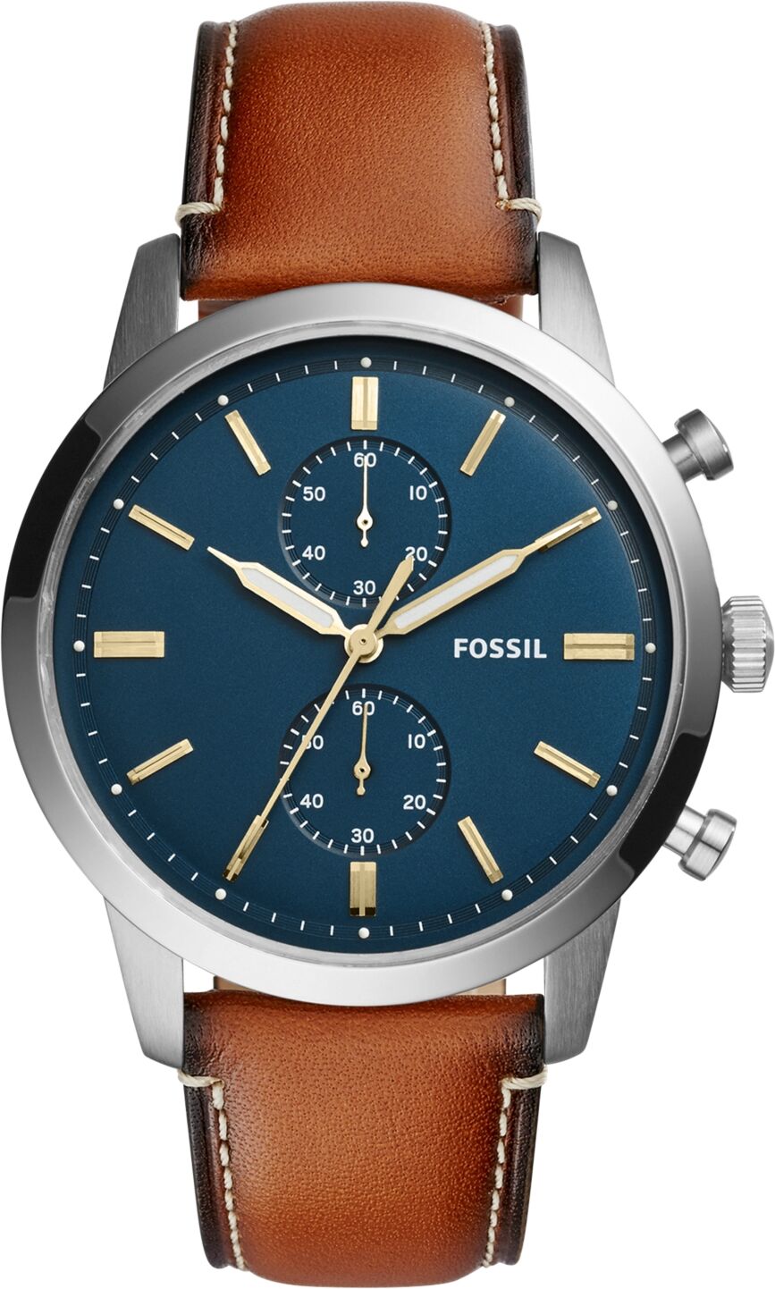 Fossil Men's Chronograph Townsman Light Brown Leather Strap Watch 44mm FS5279 - Brown/Blue