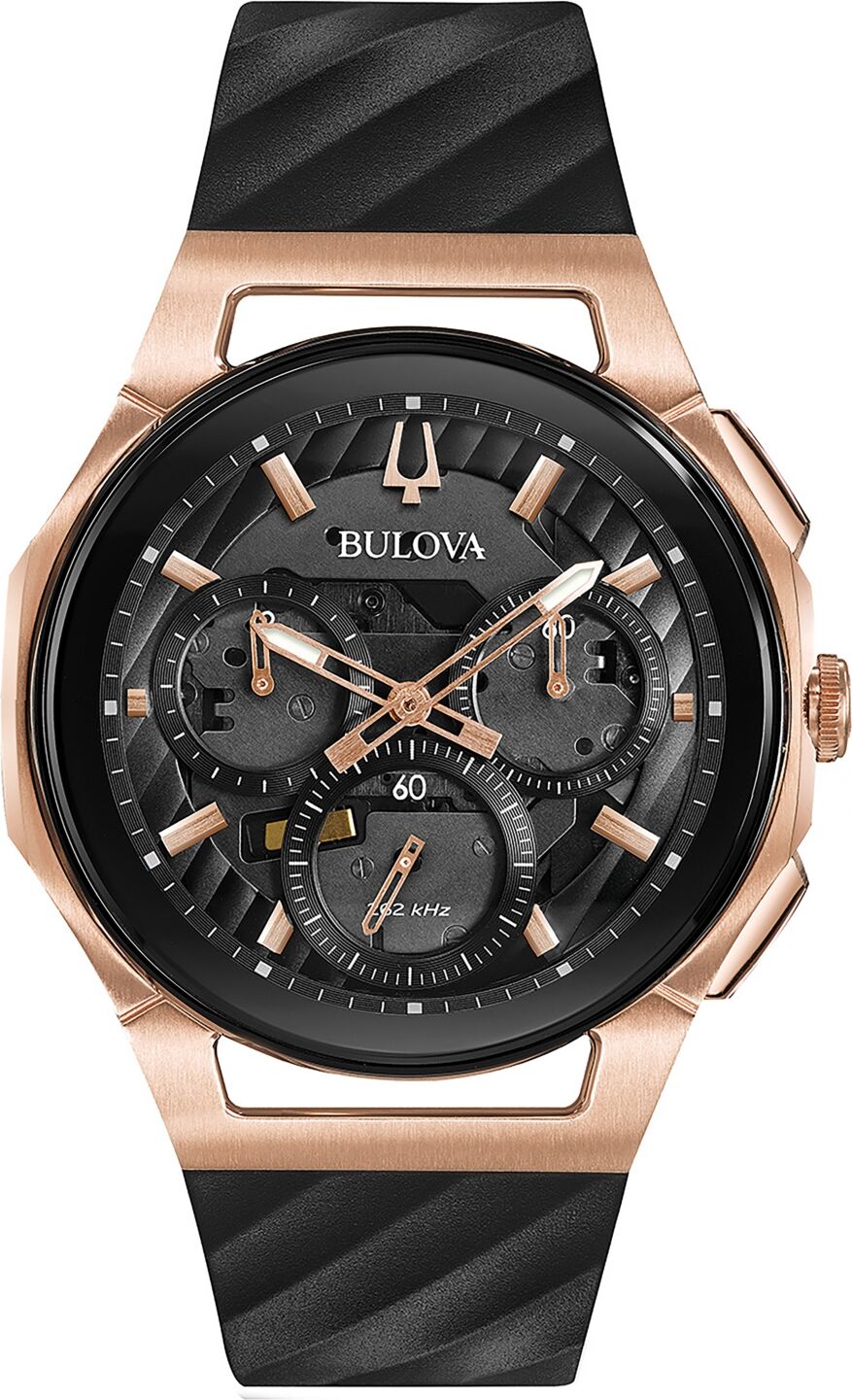 Bulova Men's Chronograph Curv Black Rubber Strap Watch 44mm