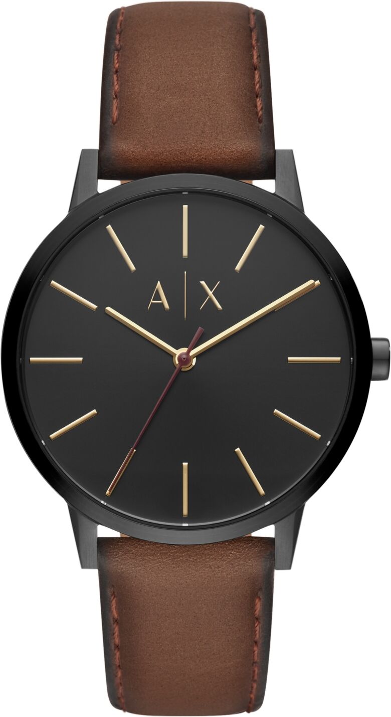 A|x Armani Exchange Men's Brown Leather Strap Watch 42mm - Brown/Black