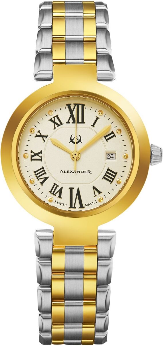 Stuhrling Alexander Watch A203B-02, Ladies Quartz Date Watch with Yellow Gold Tone Stainless Steel Case on Yellow Gold Tone Stainless Steel Bracelet - Two-tone