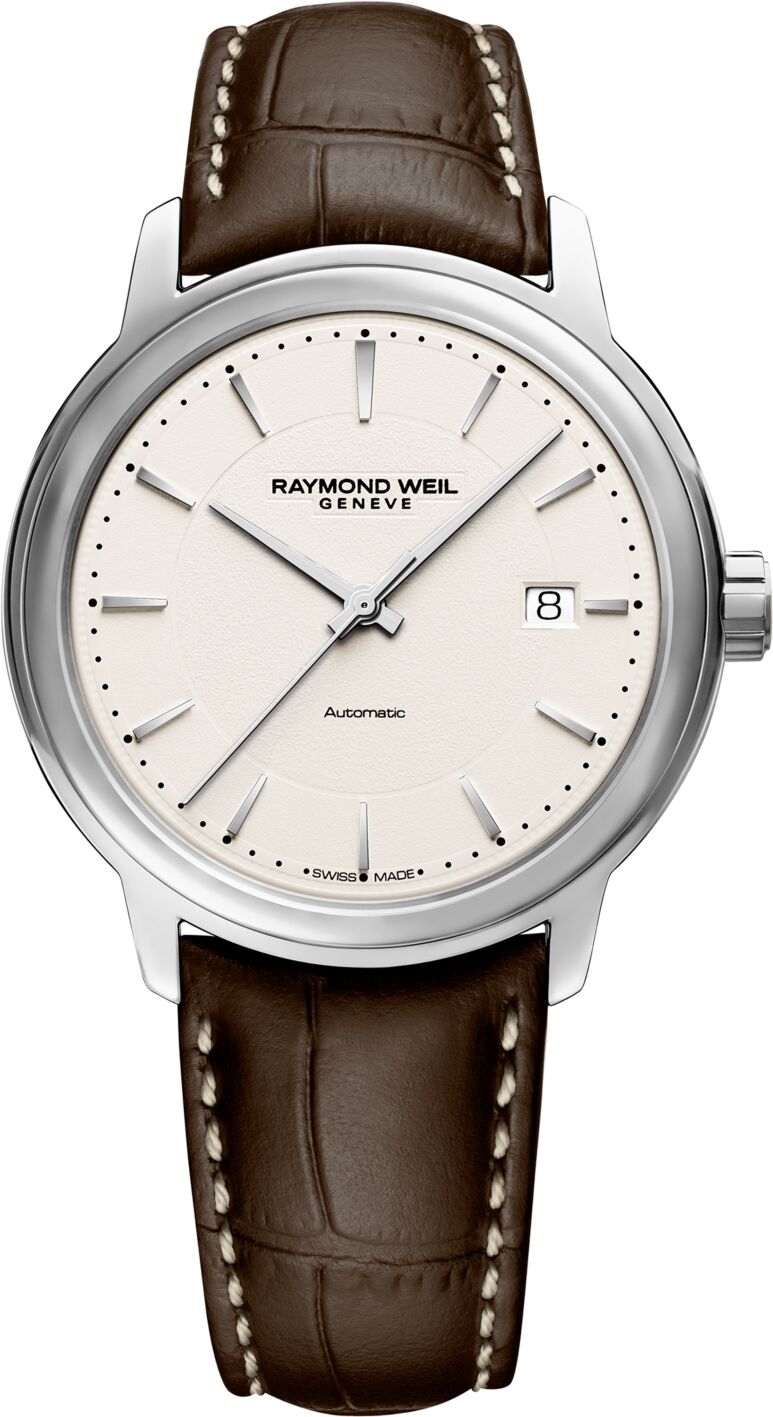 Raymond Weil Men's Swiss Automatic Maestro Brown Leather Strap Watch 40mm - Brown