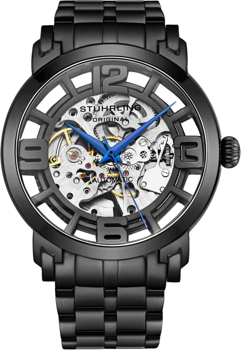 Stuhrling Men's Automatic Black Steel Link Bracelet Watch 44mm - Black