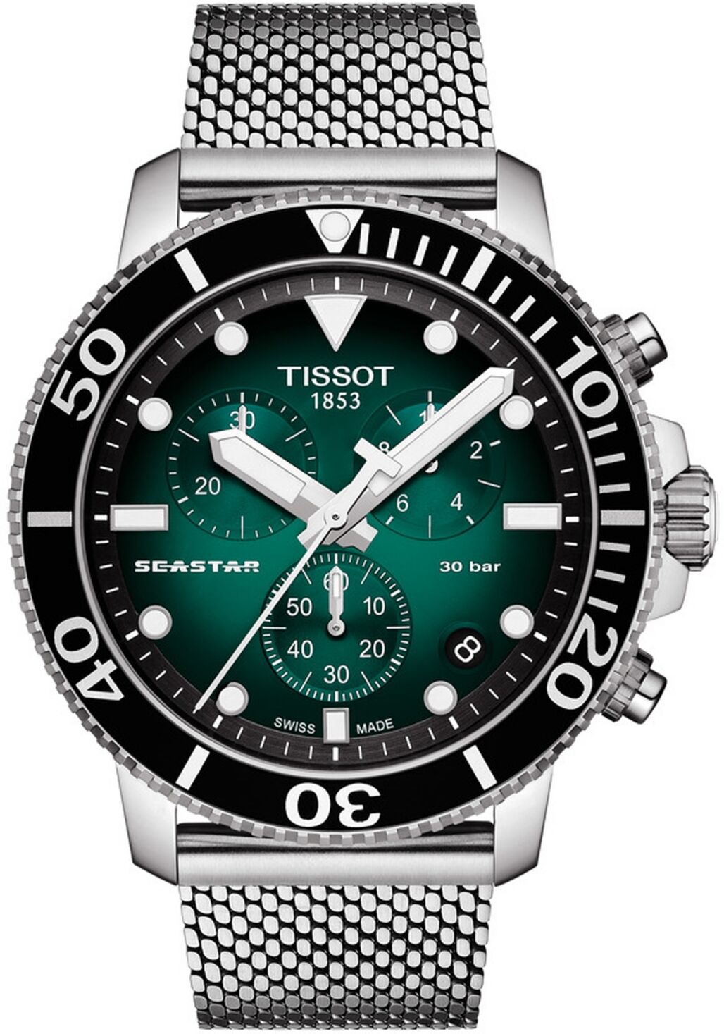 Tissot Men's Swiss Chronograph Seastar 1000 Stainless Steel Mesh Bracelet Watch 45.5mm - Green Gradient