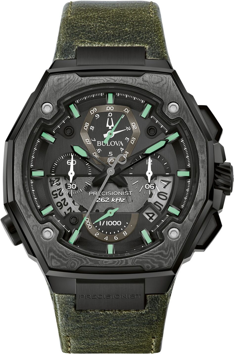 Bulova Men's Precisionist Chronograph Green Leather Strap Watch 44.7x46.8mm, A Special Edition - Green