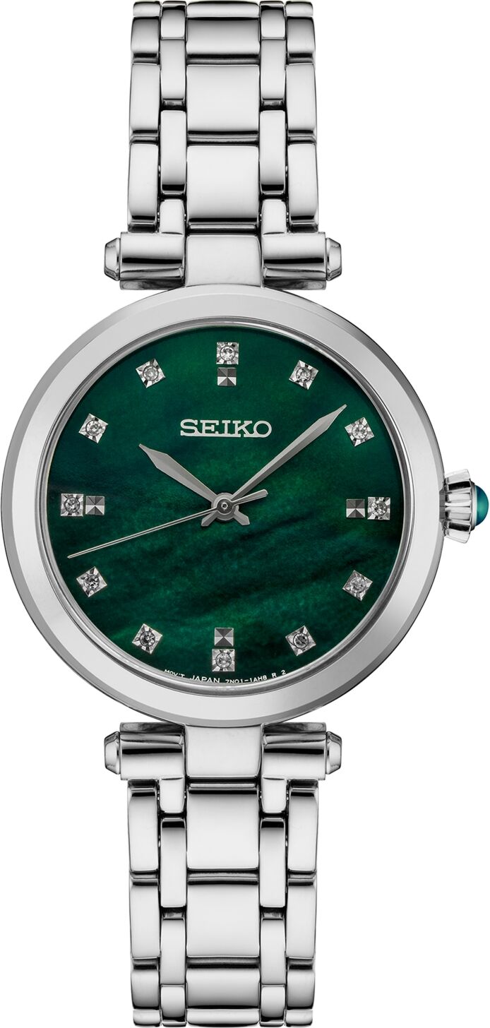 Seiko Women's Diamond (1/8 ct. t.w.) Stainless Steel Bracelet Watch 30mm - Green