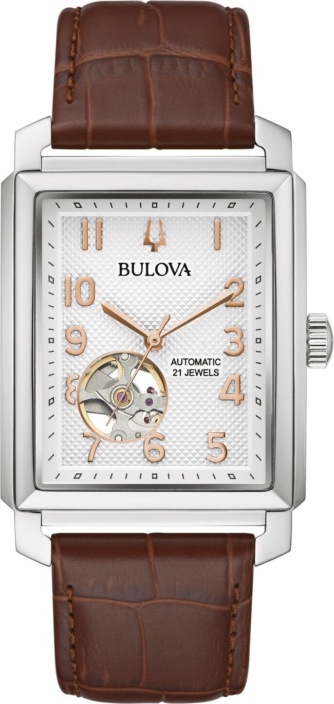 Bulova Men's Automatic Sutton Brown Leather Strap Watch 33mm - Brown