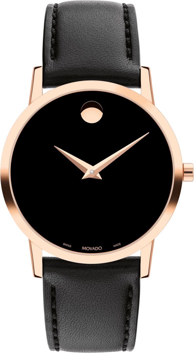 Movado Women's Swiss Museum Classic Black Leather Strap Watch 33mm - Rose Gold