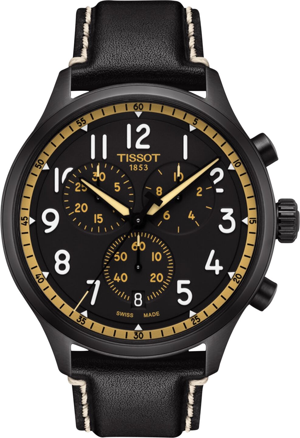 Tissot Men's Swiss Chronograph Xl Vintage Black Leather Strap Watch 45mm - Black