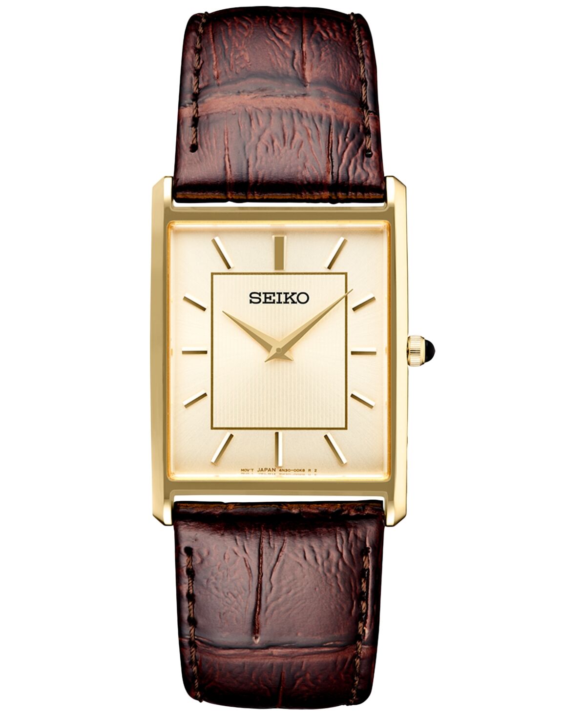 Seiko Men's Essentials Brown Leather Strap Watch 29mm - Gold