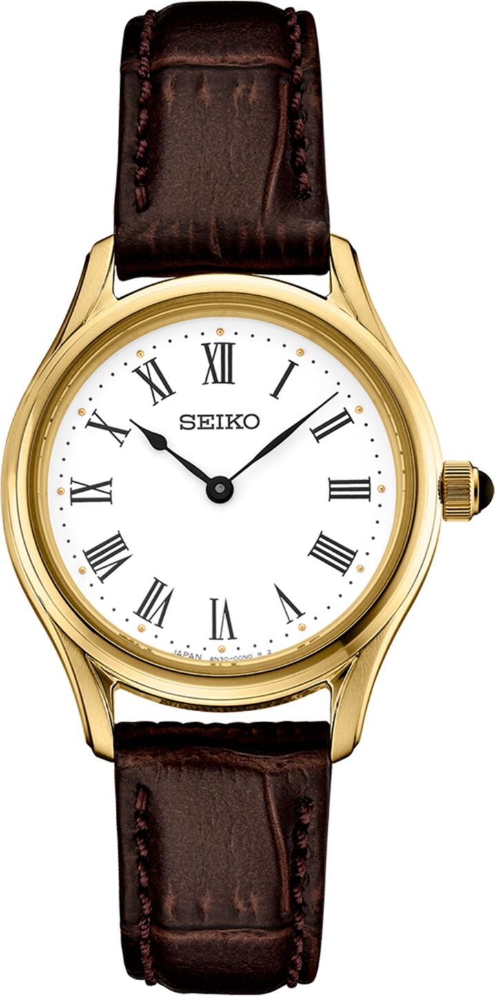 Seiko Women's Essentials Brown Leather Strap Watch 29mm - White