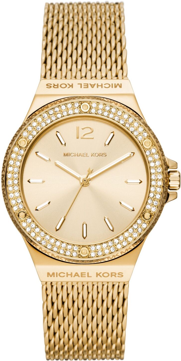 Michael Kors Women's Lennox Three-Hand Gold-Tone Stainless Steel Bracelet Mesh Watch, 37mm - Gold