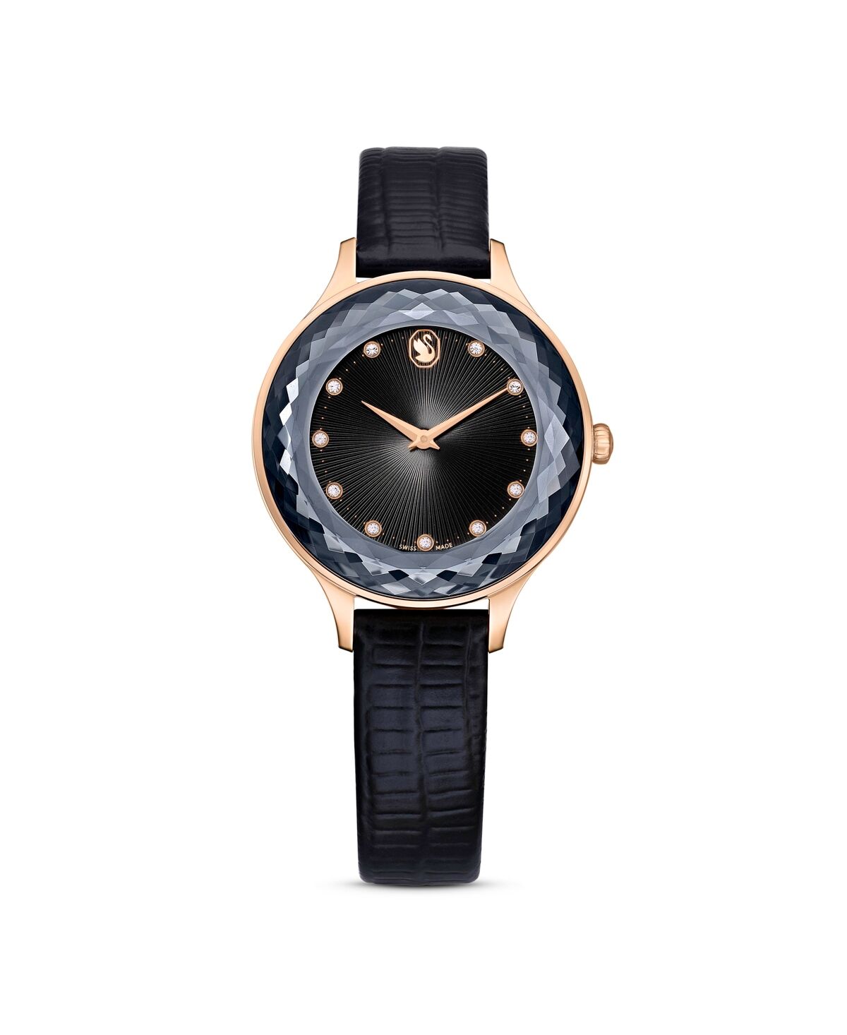 Swarovski Women's Analog Swiss Made Octea Nova Black Leather Strap Watch, 33mm - Black