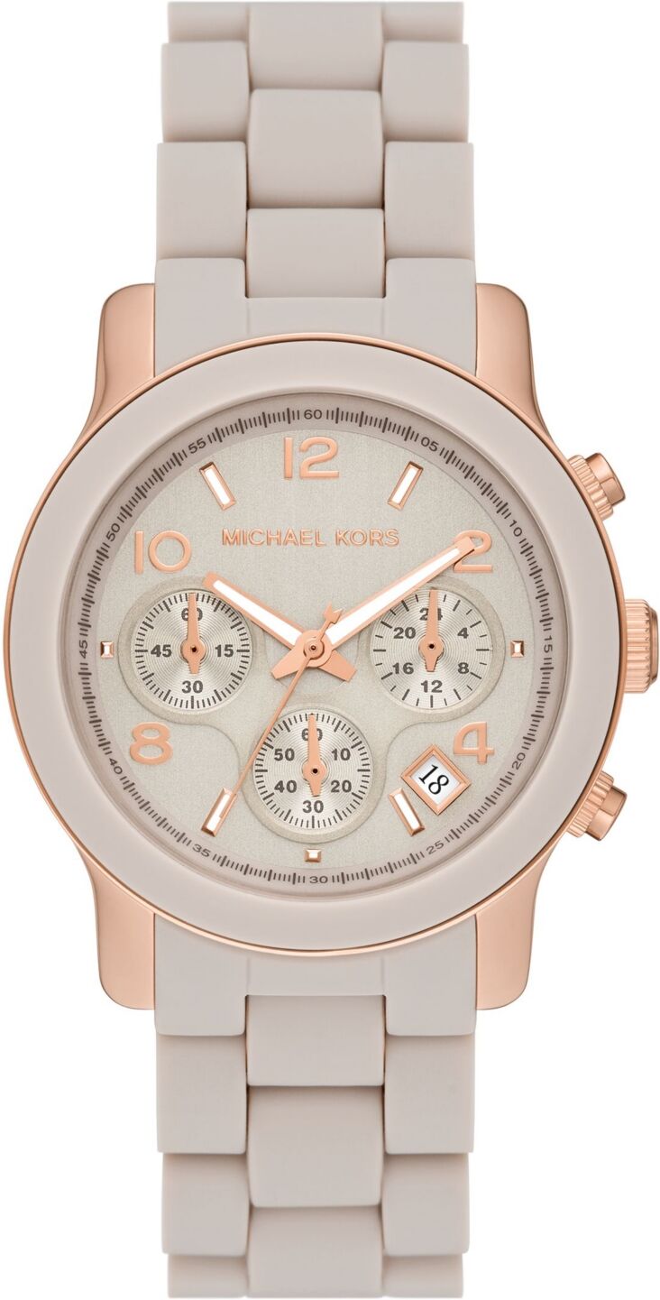 Michael Kors Women's Runway Quartz Chronograph Rose Gold-Tone Stainless Steel and Wheat Silicone Watch 38mm - Wheat