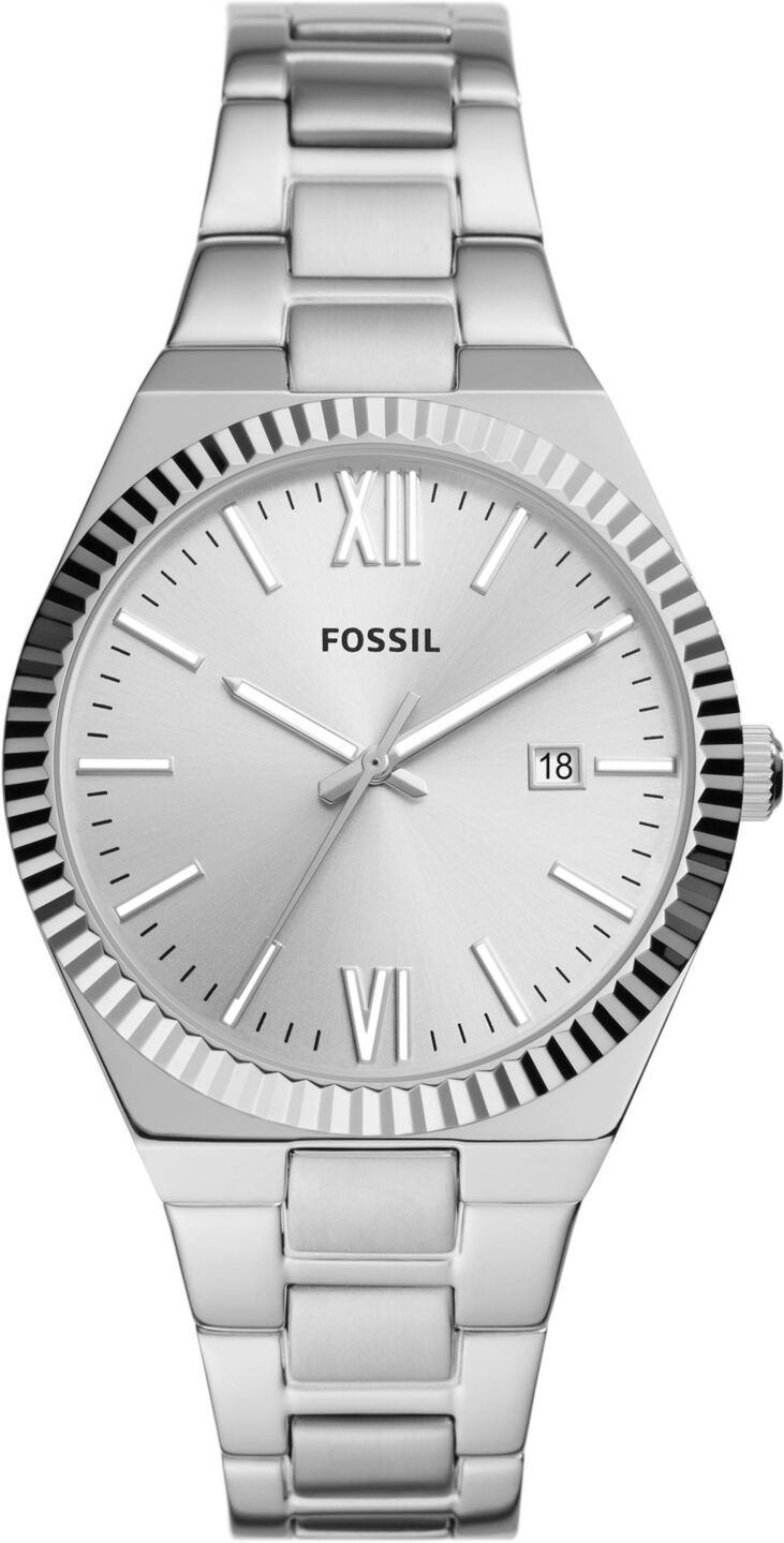 Fossil Women's Scarlette Three-Hand Date Silver-Tone Stainless Steel Watch, 38mm - Silver-Tone