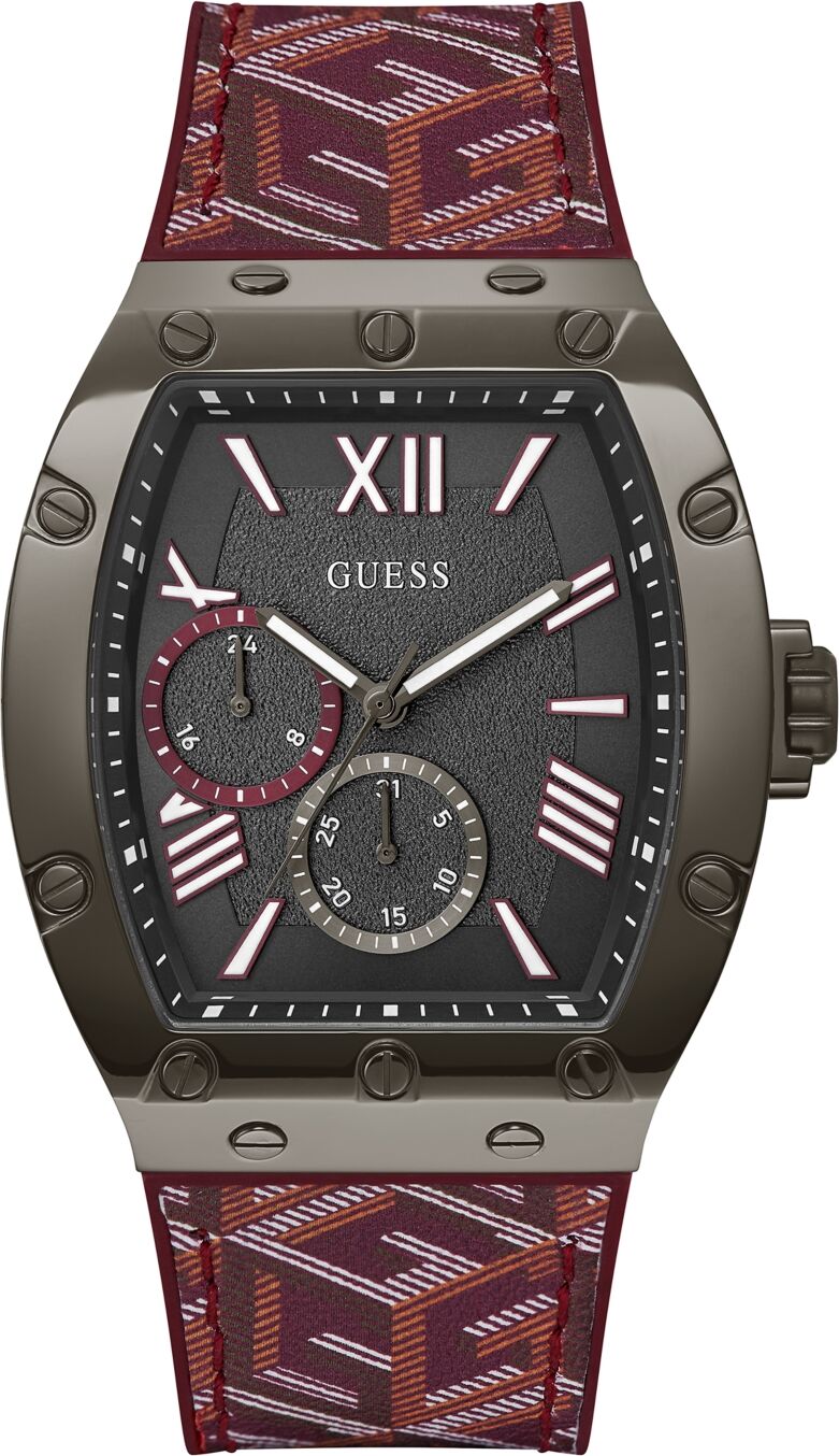 Guess Men's Multi-Function Red Genuine Leather, Silicone Watch 43mm - Red