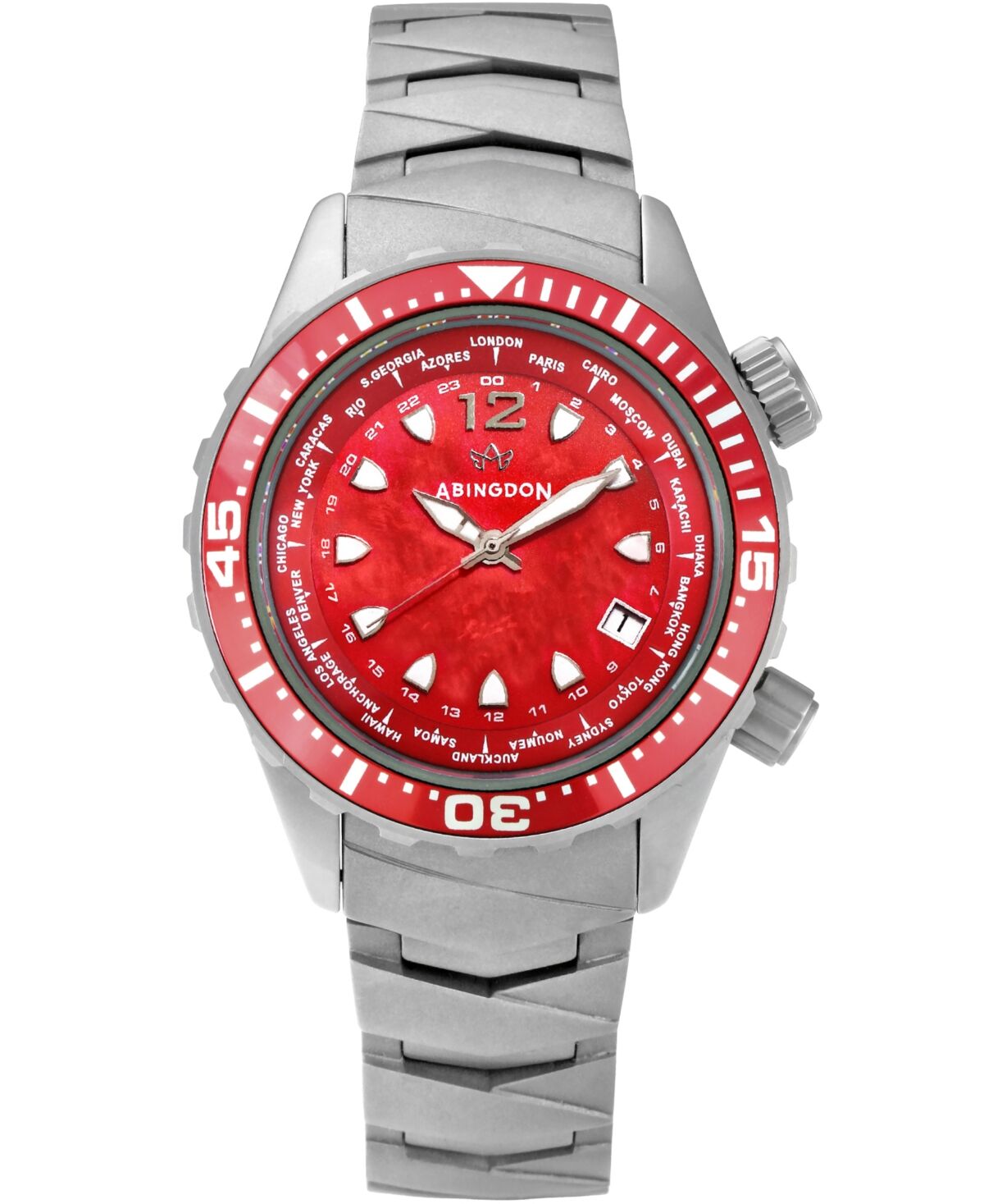 Abingdon Co. Women's Marina Diver's Multifunctional Titanium Bracelet & White Silicone Strap Watch 40mm - Reef Red