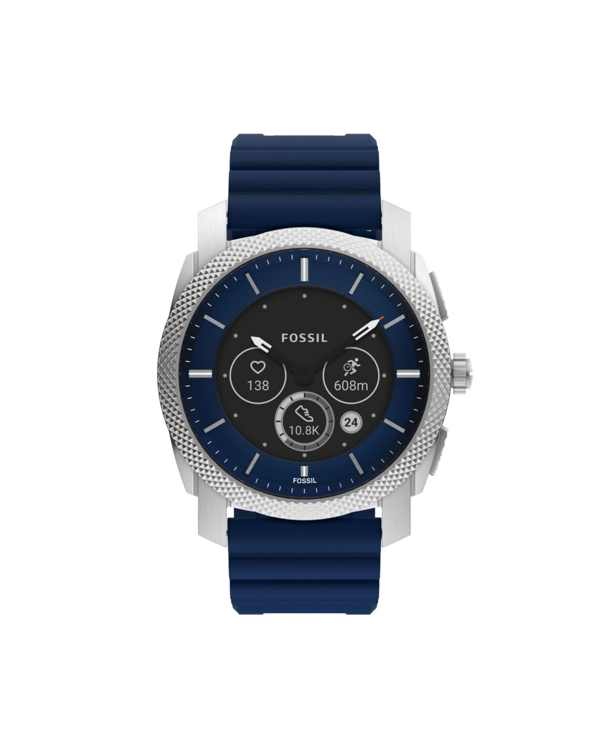 Fossil Men's Machine Gen 6 Hybrid Smart watch, Stainless Steel with Navy Silicone Band - Blue