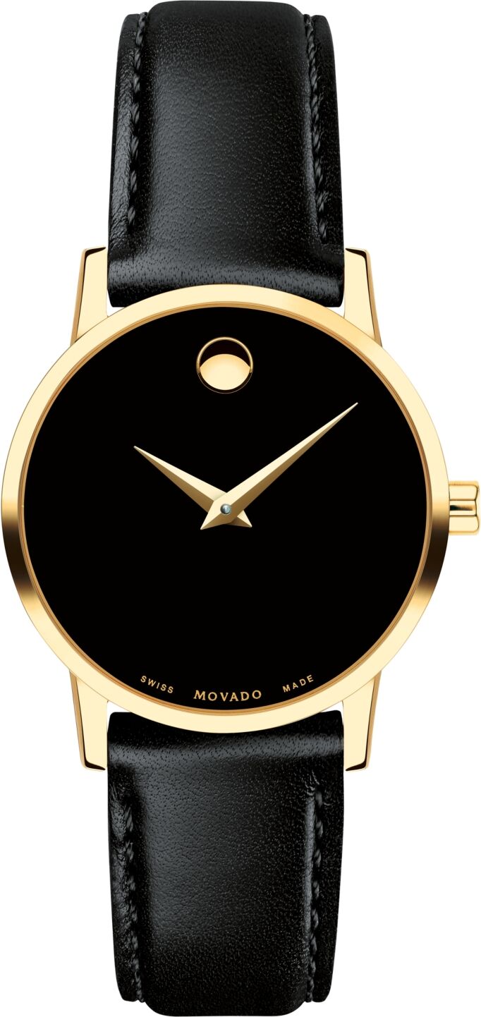 Movado Women's Swiss Museum Classic Black Leather Strap Watch 28mm - Black/Gold Black