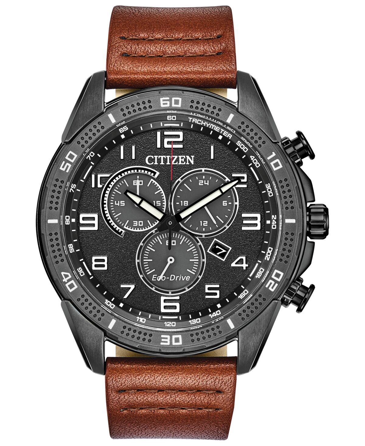 Citizen Drive From Citizen Eco-Drive Men's Ltr Brown Leather Strap Watch 45mm - Brown