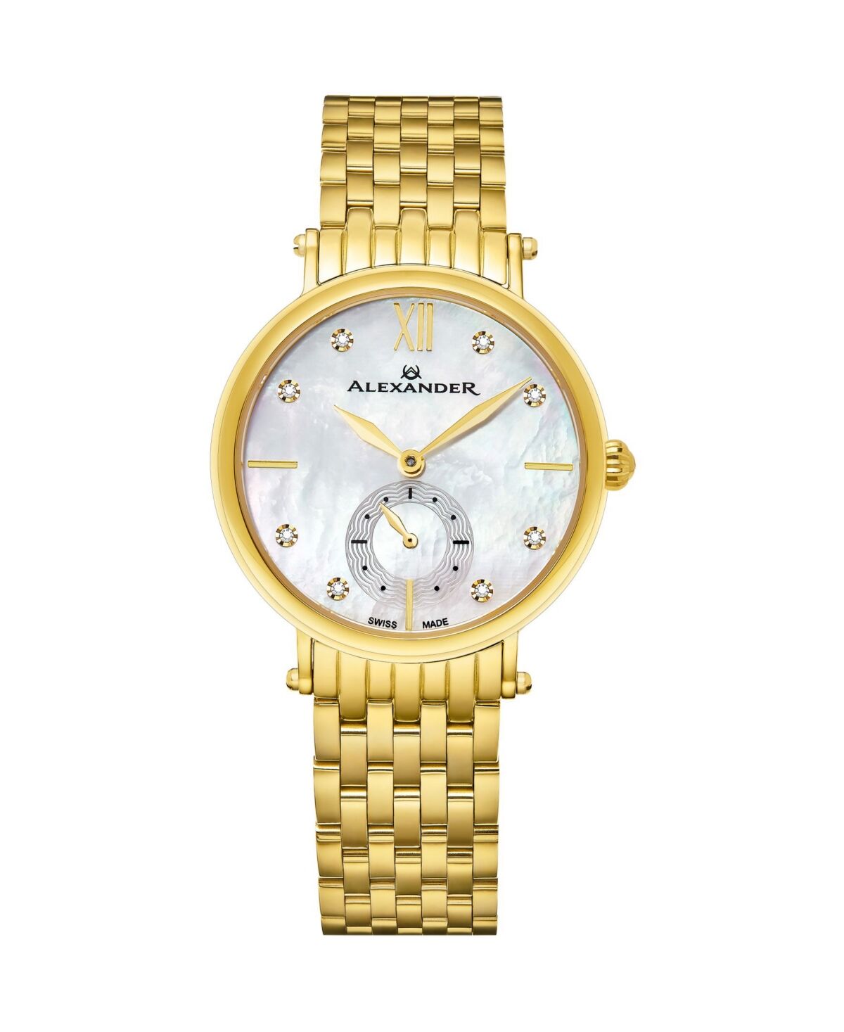 Stuhrling Alexander Watch AD201B-02, Ladies Quartz Small-Second Watch with Yellow Gold Tone Stainless Steel Case on Yellow Gold Tone Stainless Steel Bracelet -