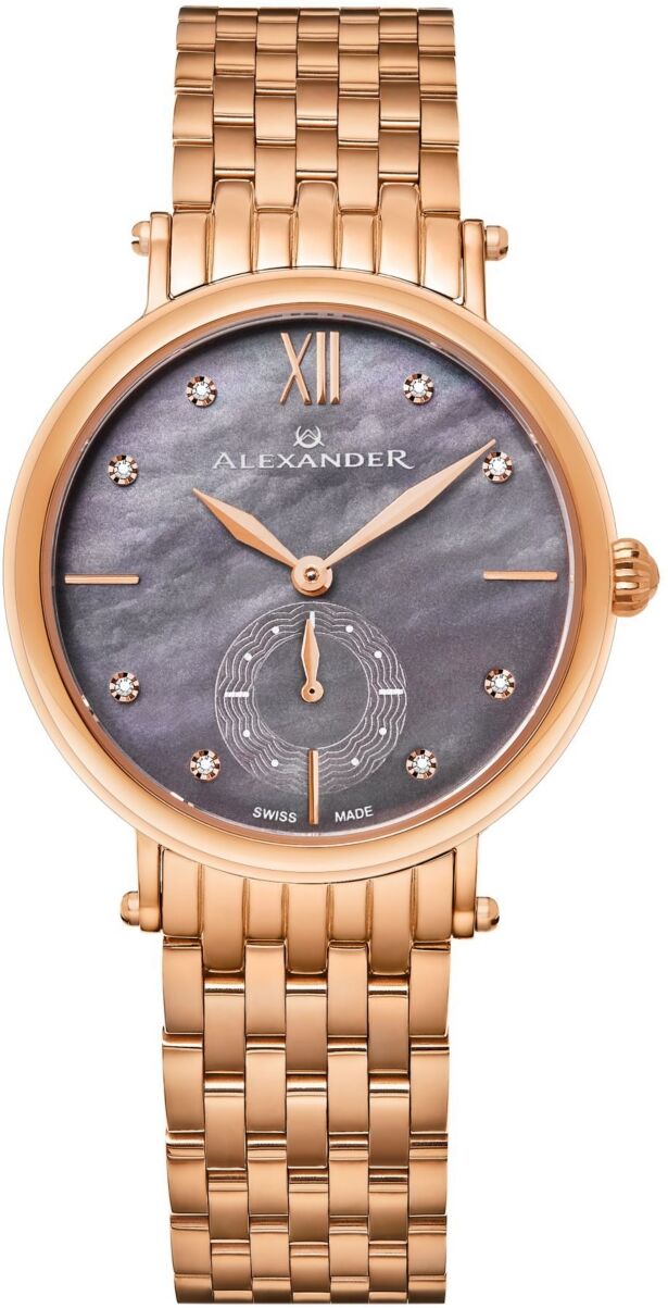 Stuhrling Alexander Watch AD201B-04, Ladies Quartz Small-Second Watch with Rose Gold Tone Stainless Steel Case on Rose Gold Tone Stainless Steel Bracelet - Rose